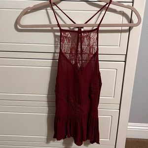 Burgundy Hollister lace halter tank top